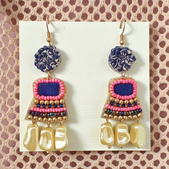 πBoho Festival Style Handmade Beaded Statement Earrings Indian Artisan - Picture 5 of 14